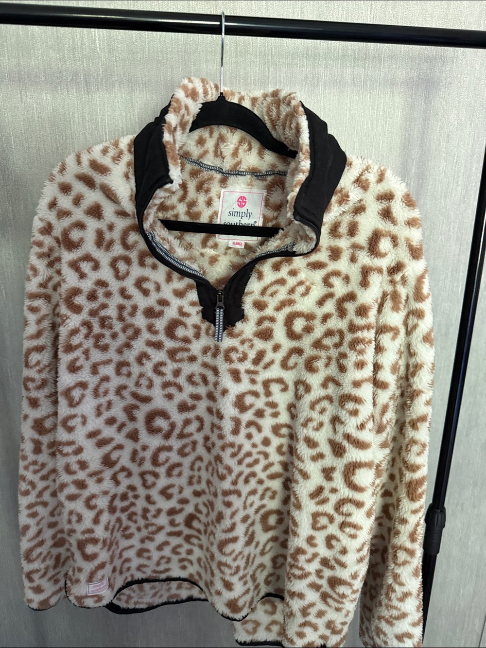Simply Southern Cream and Brown Leopard Sherpa Pullover